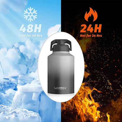 1 Gallon Water Bottle Insulated(Cold for 48 Hrs),BPA Free&Leak Proof,128oz Stainless Steel Water Jug,Big thermo,Large Water Bottle with Handle for Gym,Hiking,Camping&Travel,Gray