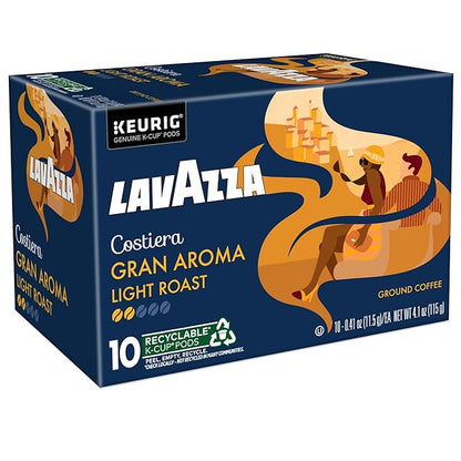 Lavazza Costiera Gran Aroma, Single-Serve Keurig K-Cup Pods, Light Roast Coffee, 60-Count Box (6 Packs of 10)