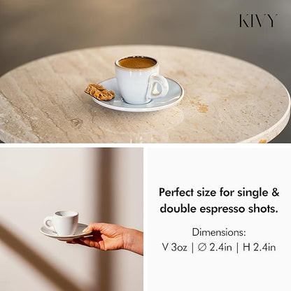 KIVY Stoneware Espresso Cups, 4-Piece Set - Italian Design, Thick-Walled, 3 oz, Microwave & Dishwasher Safe