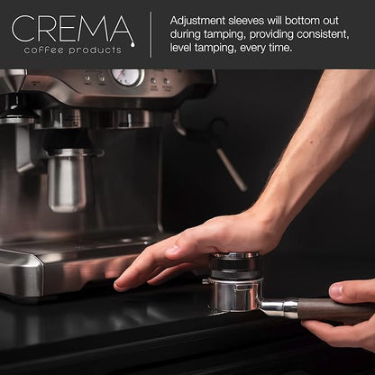 Crema Coffee Products 53.3mm Hand Tamper & Coffee Distributor | Compatible Compatible with Breville Portafilters| Double-Sided, Adjustable Depth Tool | Made with Durable 304 Stainless Steel | Black