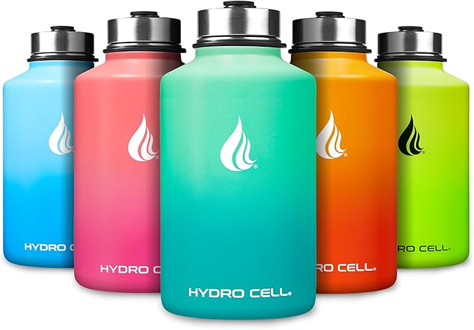 HYDRO CELL Stainless Steel Insulated Water Bottle with Straw - For Cold & Hot Drinks - Metal Vacuum Flask with Screw Cap and Modern Leakproof Sport Thermos for Adults (Mint/Green 64oz)