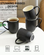 Load image into Gallery viewer, Hasense Coffee Mugs Set of 4, 16 Oz Large Ceramic Ribbed Latte Cups with Big Handle for Coffee, Tea and Cocoa, Modern Design &amp; Light Weight, Microwave &amp; Dishwasher Safe, Black