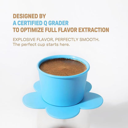 [Holiday Gift] Vietnamese Phin Filter, Plastic Reusable Pour Over Coffee Dripper, Single Cup Coffee Filter with Flower Design for Manual Brewing, Gift for Christmas Thankgiving (Blue)