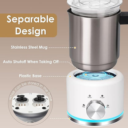 Milk Frother, 16.9 OZ Milk Frother and Steamer, 4 in 1 Electric Milk Frother Dishwasher Safe, Durable Silent Working Frother for Coffee, Hot and Cold Foam Maker, White