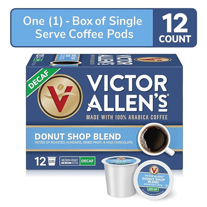 Victor Allen's Coffee Decaf Donut Shop, 12 Count, Medium Roast, Single Serve Coffee Pods for Keurig K-Cup Brewers (Pack of 2)