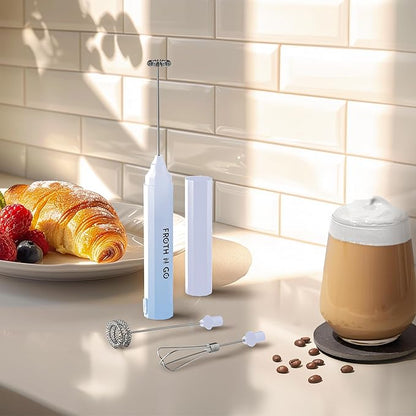 Zulay Froth N Go Milk Frother Rechargeable - 3-in-1 Frother Wand With Case & USB-C Charger - Comes With 3 Whisk Attachments for Latte, Cappuccino, Matcha, Protein Shakes - Cloud