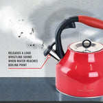 Load image into Gallery viewer, Emeril Lagasse 2.6 Quart/2.5 Liter Whistling Tea Kettle, Stainless Steel Tea Pot for Induction Stove Top, Fast to Boil Water for Home Kitchen Condo, with Ergonomic Cool Grip Handle, Red