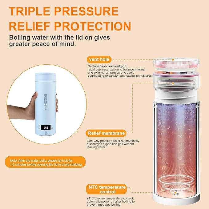 Travel Kettle,Portable Electric Kettle with Temperature Control, Brews Two Cups of Coffee, 316 Stainless Steel Inner Tank, Elegant Blue