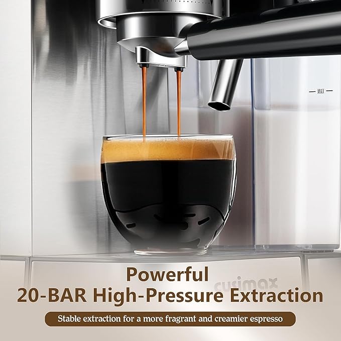 Espresso and Cappuccino Machine 20 Bar, Latte Machine with Automatic Milk Frother, Espresso Maker in Stainless Steel Design,1350W Coffee Maker with Touchscreen for Home (Silver)