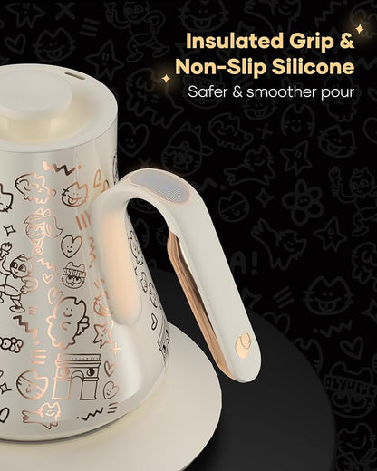 Cocinare x Chanoir FLOW M9 Pro Electric Kettle, Art de Paris Collaboration, Premium Gift Box Packaging with Coffee Mat, ±0.5℉ Temp Control for Coffee & Tea (Chanoir White)