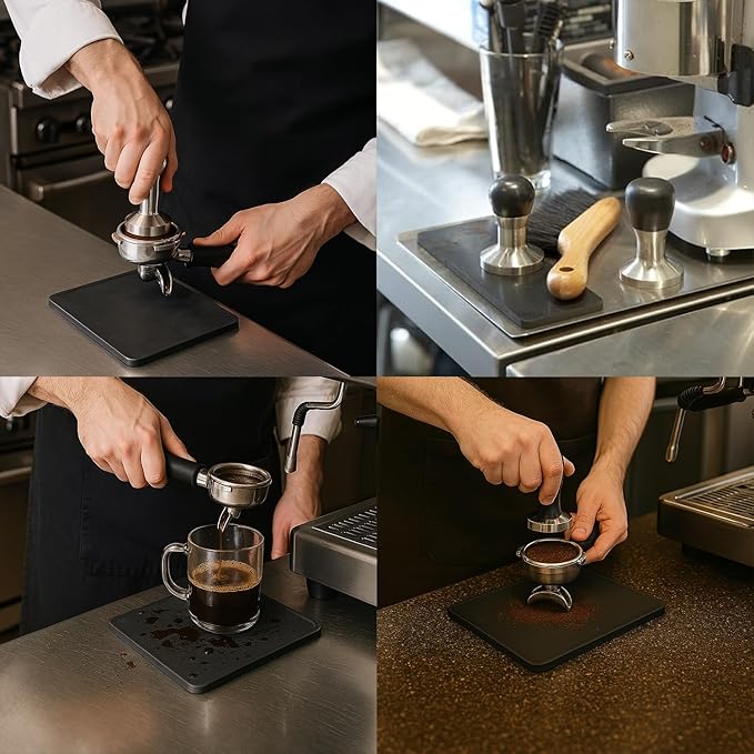 Rattleware Premium Tamping Mat - Non-Slip Espresso Packing Surface, Heatproof, Durable Rubber, Protects Countertops, Kitchen & Coffee Bar Essential, Suitable for Home & Commercial Use (8" x 6")