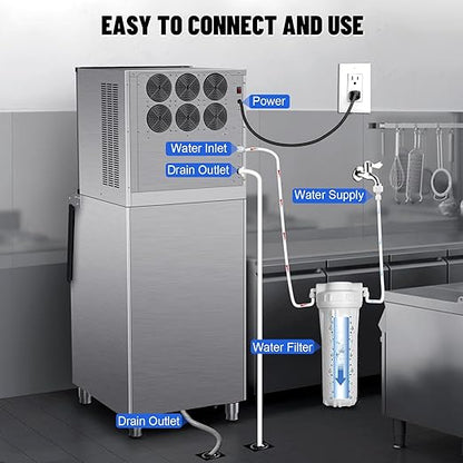 Commercial Ice Maker Machine 500Lbs/24H with 350Lbs Large Ice Storage Bin, Freestanding Ice Maker 156Pcs Clear Ice Cubes in 10Mins, Auto-Clean Stainless Steel Industrial Ice Machine for Restaurant