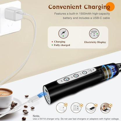 Milk Frother Handheld Rechargeable, Frother Wand Drink Mixer Electric Whisk for Coffee, Detachable With 3 Stainless Whisks, Hand Mixer for Lattes, Cappuccino, Matcha, Egg, No Stand, Black