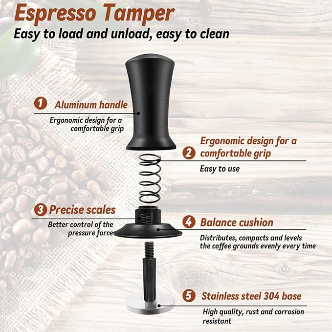 53mm Coffee Espresso Tamper Set, 22PCS Espresso Machine Accessories with Espresso Tamper, WDT Tool, Coffee Stirrer, Frothing Pitcher, Latte Art Pen, Tamper Mat, Coffee Stencils for Espresso Machine