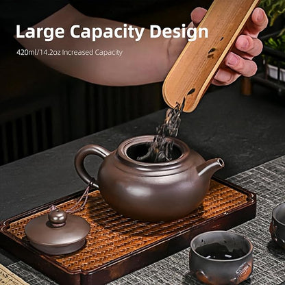 Yixing Purple Clay Tea Pot, Chinese Handmade Xishi Teapot, Pottery Zisha Sand Mud Kungfu Tea Set Kettle 14oz Zini
