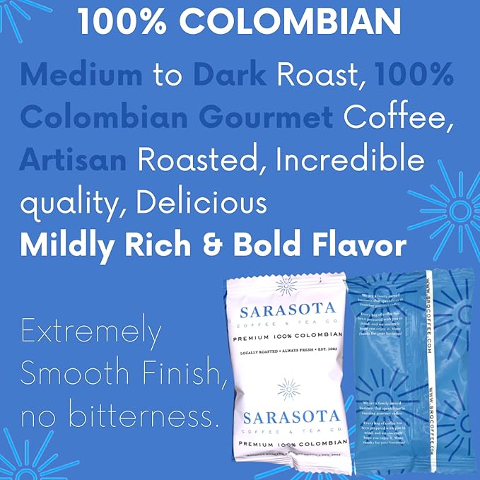 Sarasota Coffee Ground Packets | Gift Set Assorted Variety Sampler Packs | Medium, Colombian, & Dark Roast | Gourmet Low Acid Mold Free Individual Pouches for 12 Cup Coffee Maker | 2 Oz Bags, 12 Count