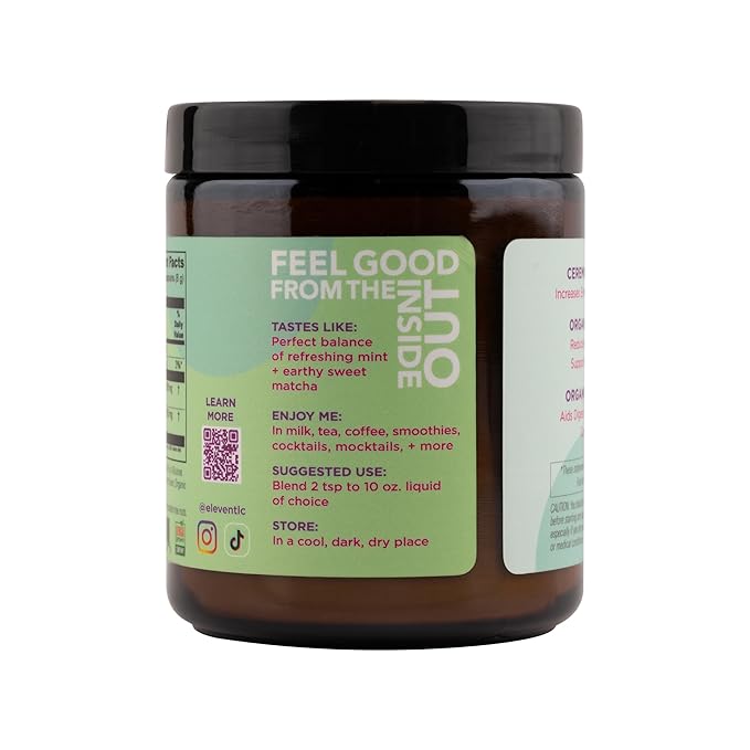 Eleven TLC Mint Matcha Powder with Lavender – Sugar-Free Japanese Green Tea for Lattes, Mocktails, Smoothies – Calm Energy, L'Theanine, Vegan, Low-Calorie, Barista-Approved Wellness Mix, Packaged Glass Jar