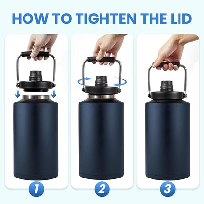 1 Gallon Water Jug Bottle Insulated, 128 oz Stainless Steel Water Bottle Wide Mouth Double Vacuum Dishwasher Safe BPA Free for Hot & Cold Drinks