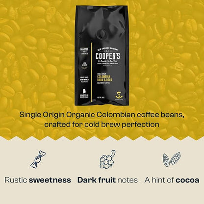 Colombian Dark Roast, Single Origin, Gourmet Organic Cold Brew Coffee Beans, Smooth Taste of Cocoa with Light Fruited Flavors, Whole Bean, 5 lb Coffee Bag