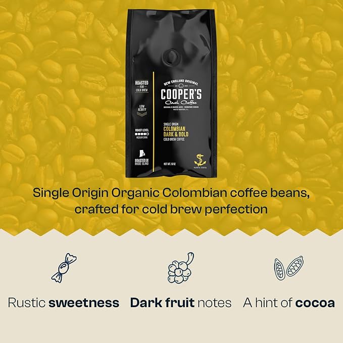 Colombian Dark Roast, Single Origin, Gourmet Organic Cold Brew Coffee Beans, Smooth Taste of Cocoa with Light Fruited Flavors, Whole Bean, 5 lb Coffee Bag