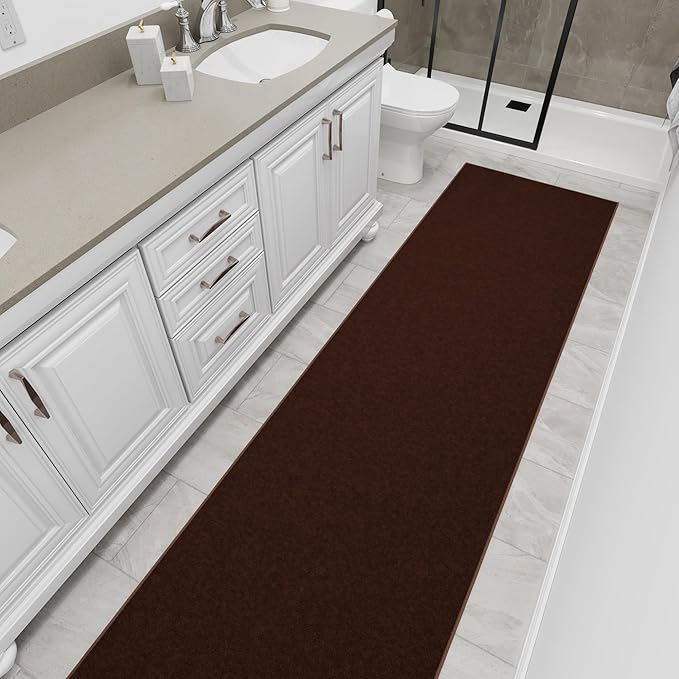 Ottomanson Hallway Runner Rug 2'7" x 9'10" Non Slip Solid Area Rugs Easy to Clean Laundry Rug Runner Durable & Pet Friendly Floor Carpet Runners for Hallways Entryway Living Room Kitchen, Brown