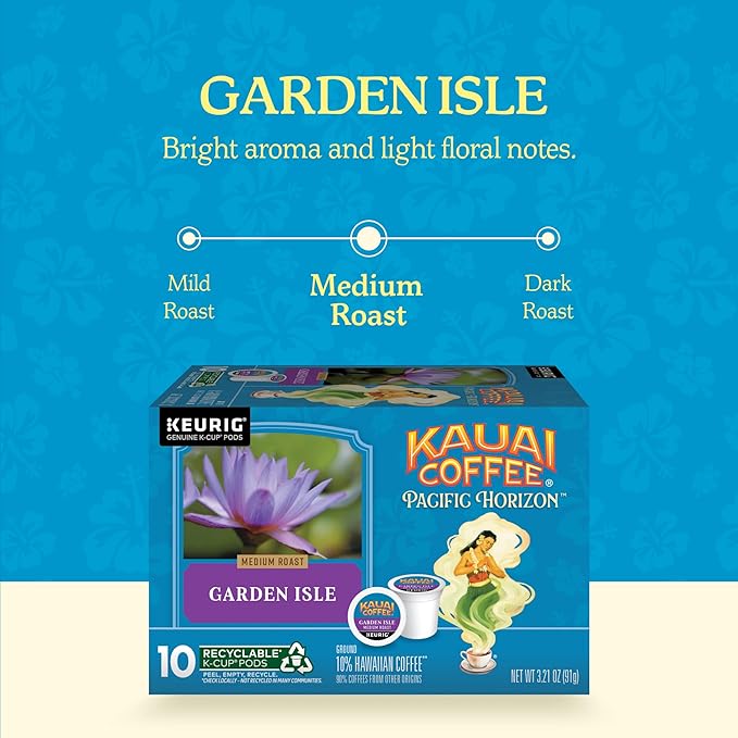 Kauai Coffee Garden Isle Medium Roast - Compatible with Keurig K-Cup Brewers, 10 CT (Pack of 6)