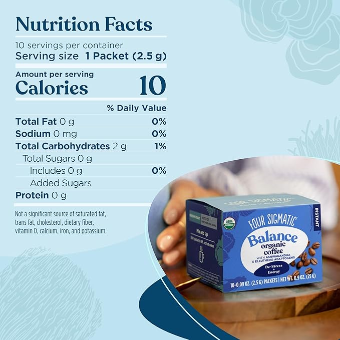 Adaptogen Organic Coffee by Four Sigmatic | Medium Roast Instant Coffee with Ashwagandha, Chaga, Eleuthero & Tulsi | Immune Support & Stress Relief | Keto | Multicolored | 0.09 Oz | Pack of 10