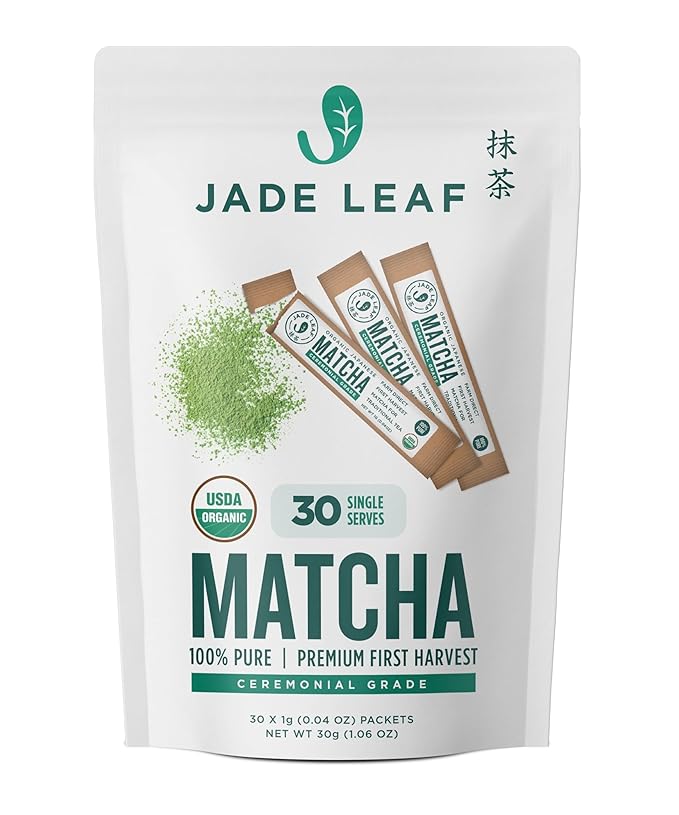 Jade Leaf Matcha Organic Ceremonial Grade Green Tea Powder - Farm Direct First Harvest - Single Serve Stick Packs - Authentic Japanese Origin (30 Count Single Serve Stick Pack Pouch)