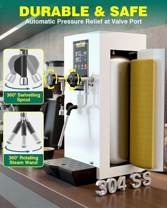 WantJoin Commercial Milk Frother - 1800W Milk Steamer, Hot Water Dispenser, Beverage Heater for Latte, Cappuccino, Coffee, Milk Tea, LED Display, Hotel Use (While)