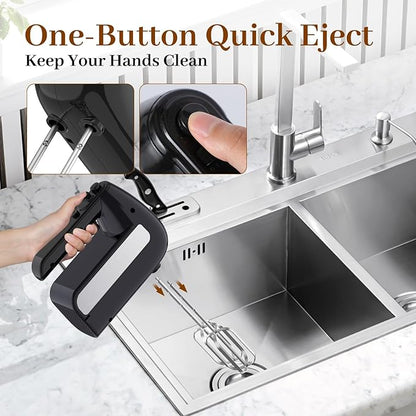 5-Speed Electric Hand Mixer, 800W Handheld Mixer with Turbo for Baking & Cooking, Kitchen Food Mixer with Storage Case & 6 Stainless Steel Attachments (2 Beaters, 2 Dough Hooks, 2 Whisks)-Black