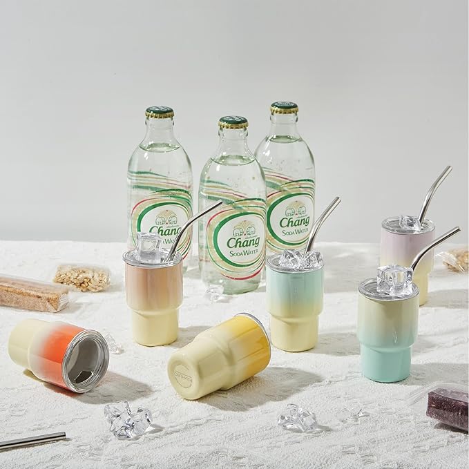 6 Pack 3 oz Sublimation Mini Tumbler Shot Glass with Straw and Lid, Gradient Color Insulated Stainless Steel Mini Tumblers Cups for Beach Birthday Wedding Parties, DIY Customizable Party Gift