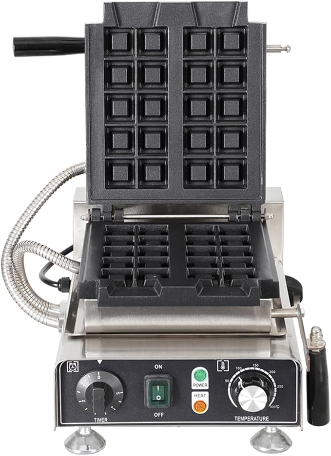 Commercial Vertical Stuffler Waffle Maker, Non-Stick Vertical Design Pouring Waffle Baker Machine With 122-572℉ Temp Range and Time Control, Teflon-Coated Baking Pan Stainless Steel Body 110V