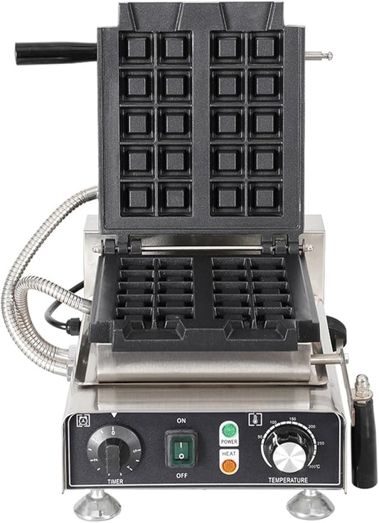 Commercial Vertical Stuffler Waffle Maker, Non-Stick Vertical Design Pouring Waffle Baker Machine With 122-572℉ Temp Range and Time Control, Teflon-Coated Baking Pan Stainless Steel Body 110V