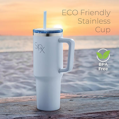 SIPX™ Insulated Tumbler With Lid And Straw, 40oz. Tumbler With Handle Keeps Cold 12 Hours, Water Bottle Thermos With Lid, BPA-Free Reusable Insulated Coffee Tumblers, Travel Mug Great For Beach Party