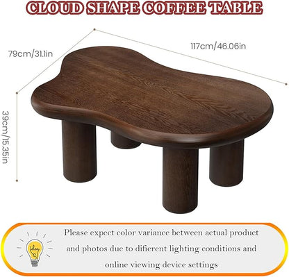 Asymmetric Cloud-Shape Coffee Table with Sturdy & Stable Cylindrical Support Legs, Stylish Irregular Home Decor Center Table (B-46in)