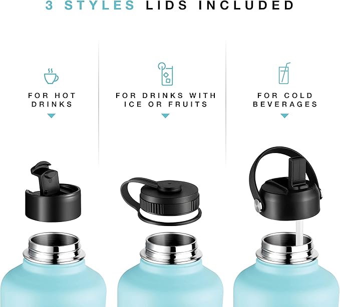 Stainless Steel Insulated Water Bottle and Travel Mug for Hot and Cold Beverages, Wide Mouth, Double Wall Insulated Hydration Sports Water Bottle for Hiking, Biking, Outdoor, 64 OZ BPA Free