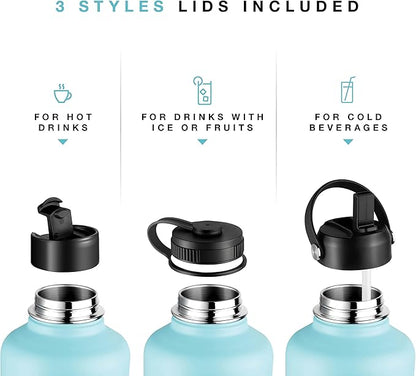 Stainless Steel Insulated Water Bottle and Travel Mug for Hot and Cold Beverages, Wide Mouth, Double Wall Insulated Hydration Sports Water Bottle for Hiking, Biking, Outdoor, 64 OZ BPA Free