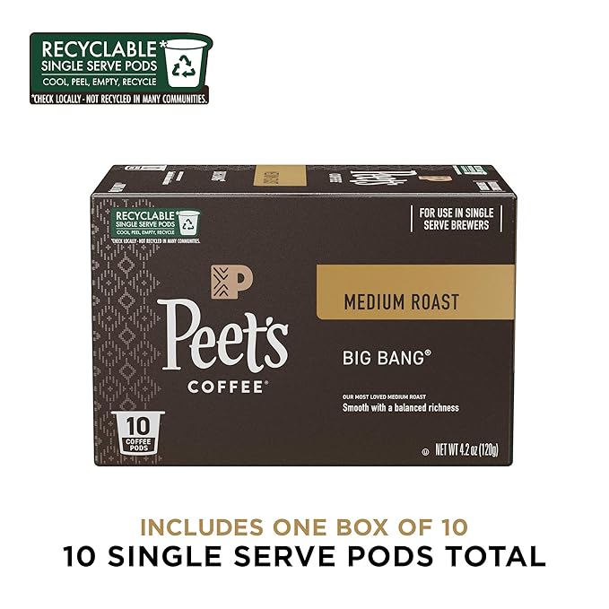 Peet's Coffee, Medium Roast Single Serve Coffee Pods - Big Bang 20 Count (2 Boxes of 10 Pods)