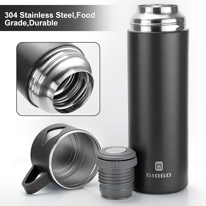 Stainless Steel Thermo 23.7oz Vacuum Insulated Bottle with Cup for Coffee Hot drink and Cold drink water flask.(Black,Single)