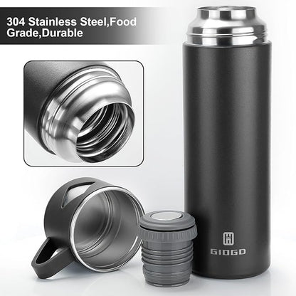Stainless Steel Thermo 700ml/23.7oz Vacuum Insulated Bottle with Cup for Coffee Hot drink and Cold drink water flask.(Black,Set)