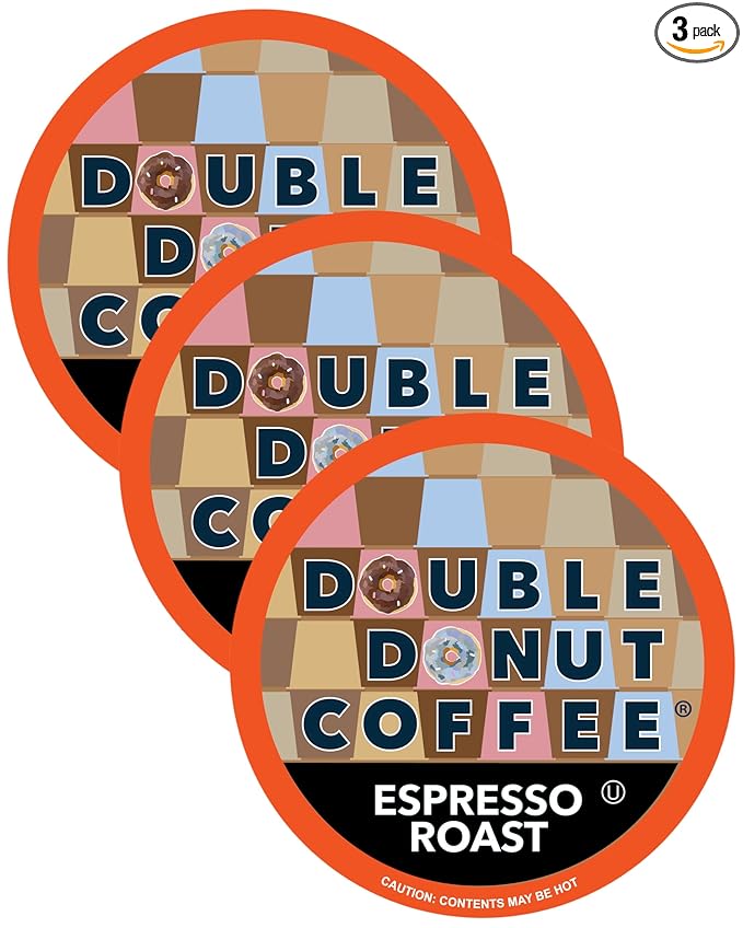 Double Donut Coffee Espresso Roast Blend in Recyclable Single Serve Espresso Pods for the Keurig K Cup Machine, 24 Count (Pack of 3)