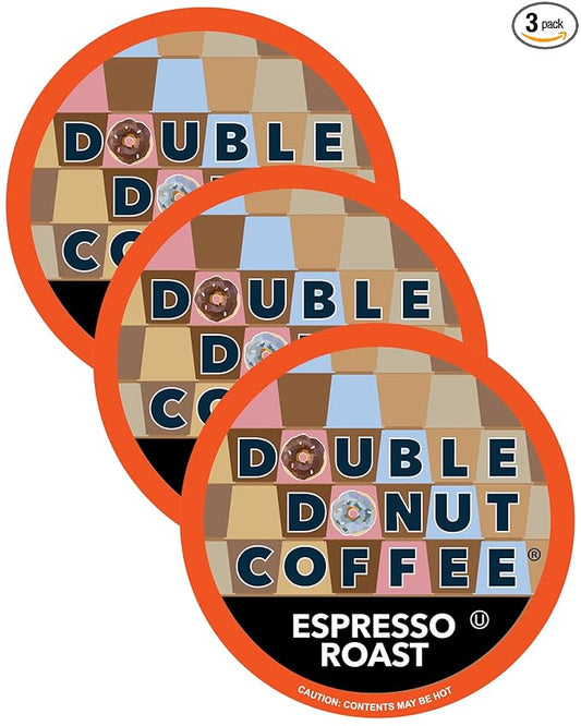 Double Donut Coffee Espresso Roast Blend in Recyclable Single Serve Espresso Pods for the Keurig K Cup Machine, 24 Count (Pack of 3)