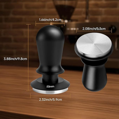 Coffee Tamper 53mm - with Sound Feedback 30lb Spring-Loaded Tamper Barista Espresso Tamper Anti-Tilt Base, Ergonomic Handle, 304 Stainless Steel