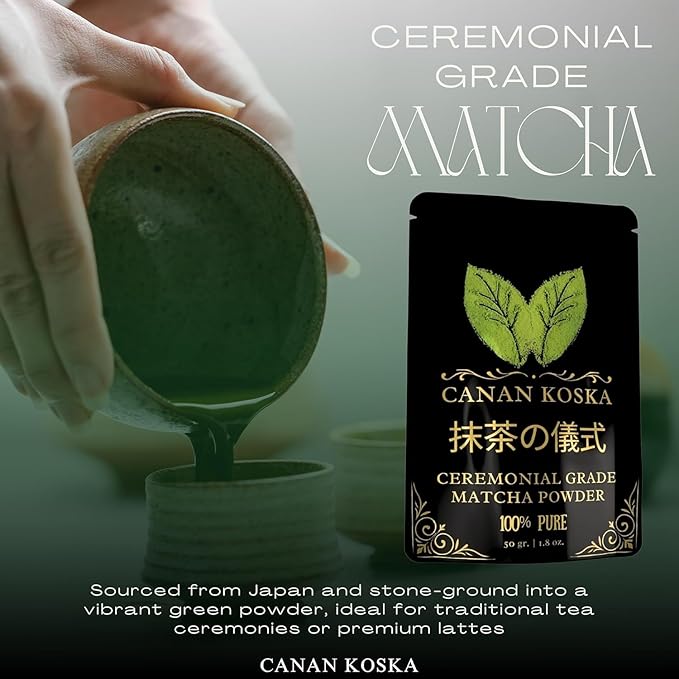 Canan Koska Ceremonial Grade Matcha Powder – Stone-Ground Green Tea from First Harvest Leaves, Perfect for Whisking, Lattes & Smoothies – No Additives – Resealable Pouch - 1.76oz (50g) - Pack Of 2