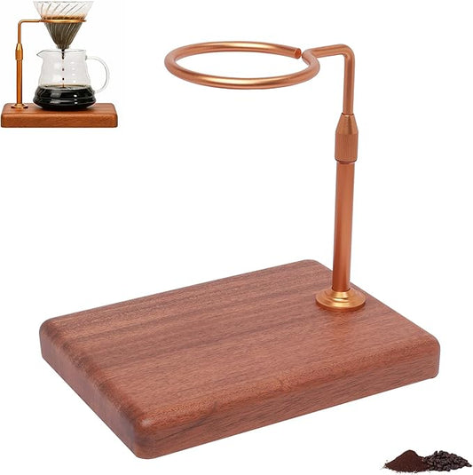 Pour Over Coffee Maker with Adjustable Stand & Wooden Base, Dripper Stand for Manual Coffee Brewing, Coffee Filter Holder, Tea Strainer Stand for Home, Café, Restaurant, Camping, Golden