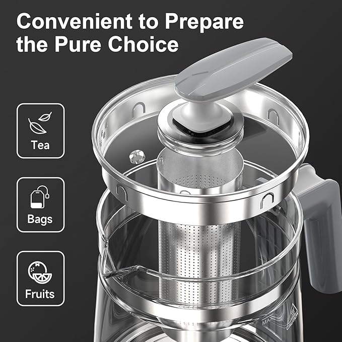 Electric Kettle, 1.5L Borosilicate Glass Hot Water Kettle Electric & Tea Kettle for Coffee or Tea, BPA Free, Auto Shut-Off, Stainless Steel, White, 1200w