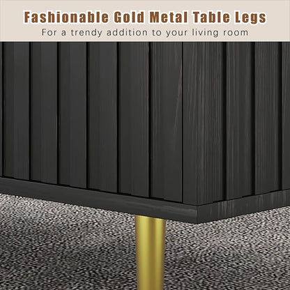 Modern Coffee Table with Storage with 2 Big Drawers, Black Rectangle Coffee Table for Living Room, Wooden Fluted Table Accent Tea Table for Living Room Apartment Small Space