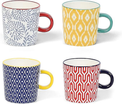 KitchenTour Porcelain Espresso Cups 4 ounce set of 4 for Coffee Machine - Ceramic Demitasse Cups for Latte,Turkish Coffee, Nespresso Lungo, Cappuccino, Tea - Small Shot Mug Bohemia Style