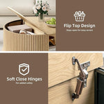 Load image into Gallery viewer, Round Coffee Table with Storage,31.5" Modern Coffee Table with Sliding Tambour Door &amp; Bun Feet,Fluted Accent Center Table for Living Room,Home Small Space,Oak