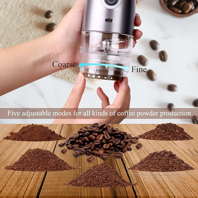 Mulli Upgrade Portable Burr Coffee Grinder,Electric Cafe bean Grind, Adjustable Burr Mill with 5 Precise Grind Setting for Drip/Espresso/French Presses